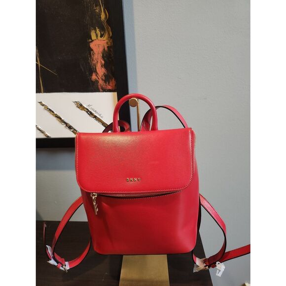 DKNY Red Leather Backpack with Top Handle And Gold Hardware main image 8